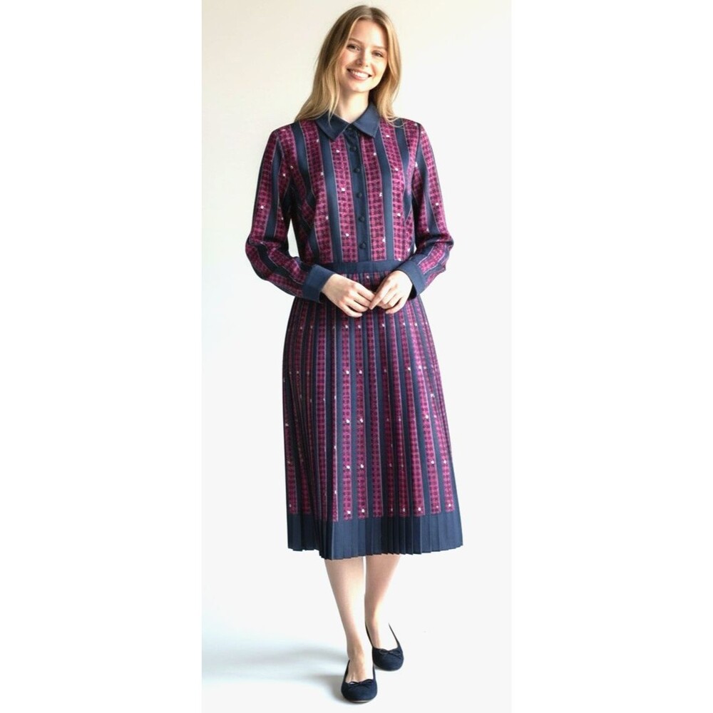Modcloth womens long sleeve collared pleated lined preppy classy dress Large